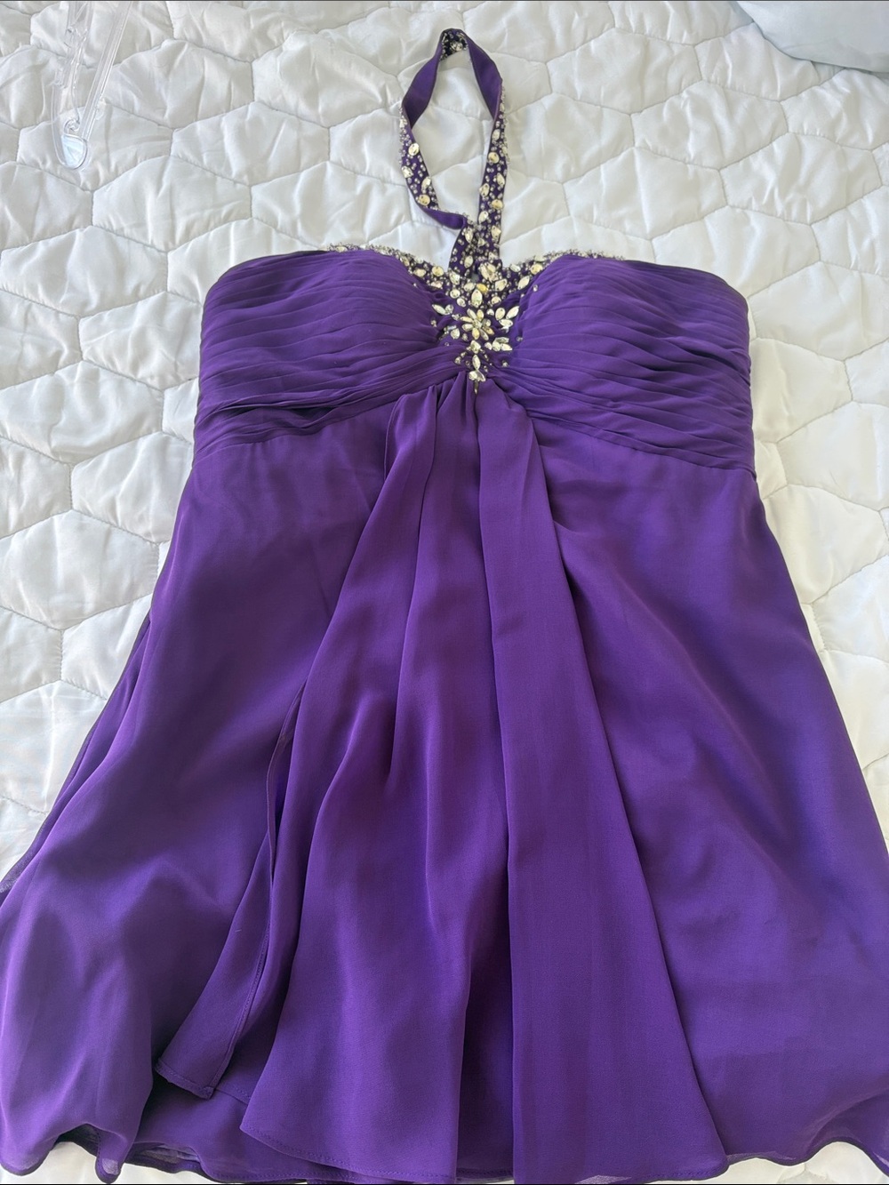 Purple Halter Chiffon Party Dress with Beaded Neckline